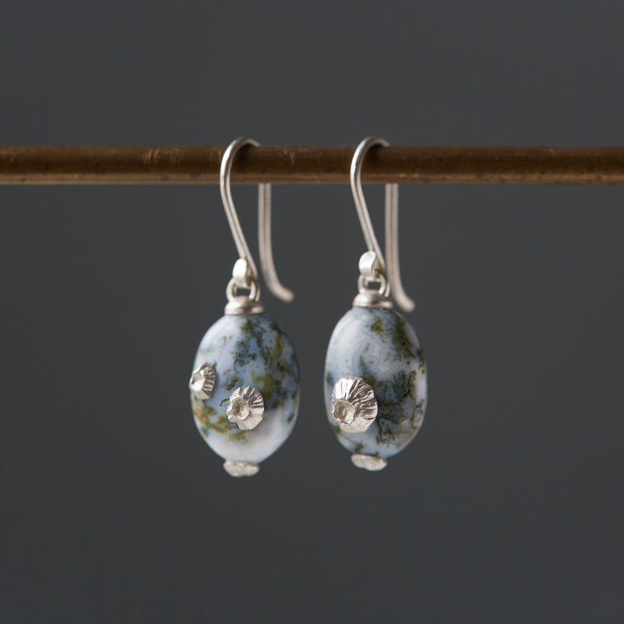 Indian opal Ruthie B. earrings with silver barnacles by Hannah Blount