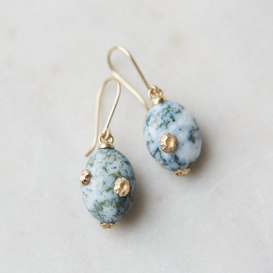 Indian Opal earrings with gold barnacles by Hannah Blount
