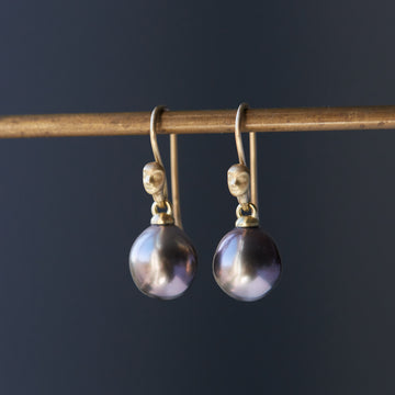 Tahitian pearl drop figurehead cameo earrings in gold by Hannah Blount