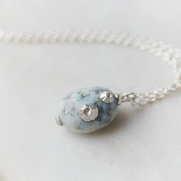 Indian opal Ruthie B. necklace with silver barnacles and chain by Hannah Blount