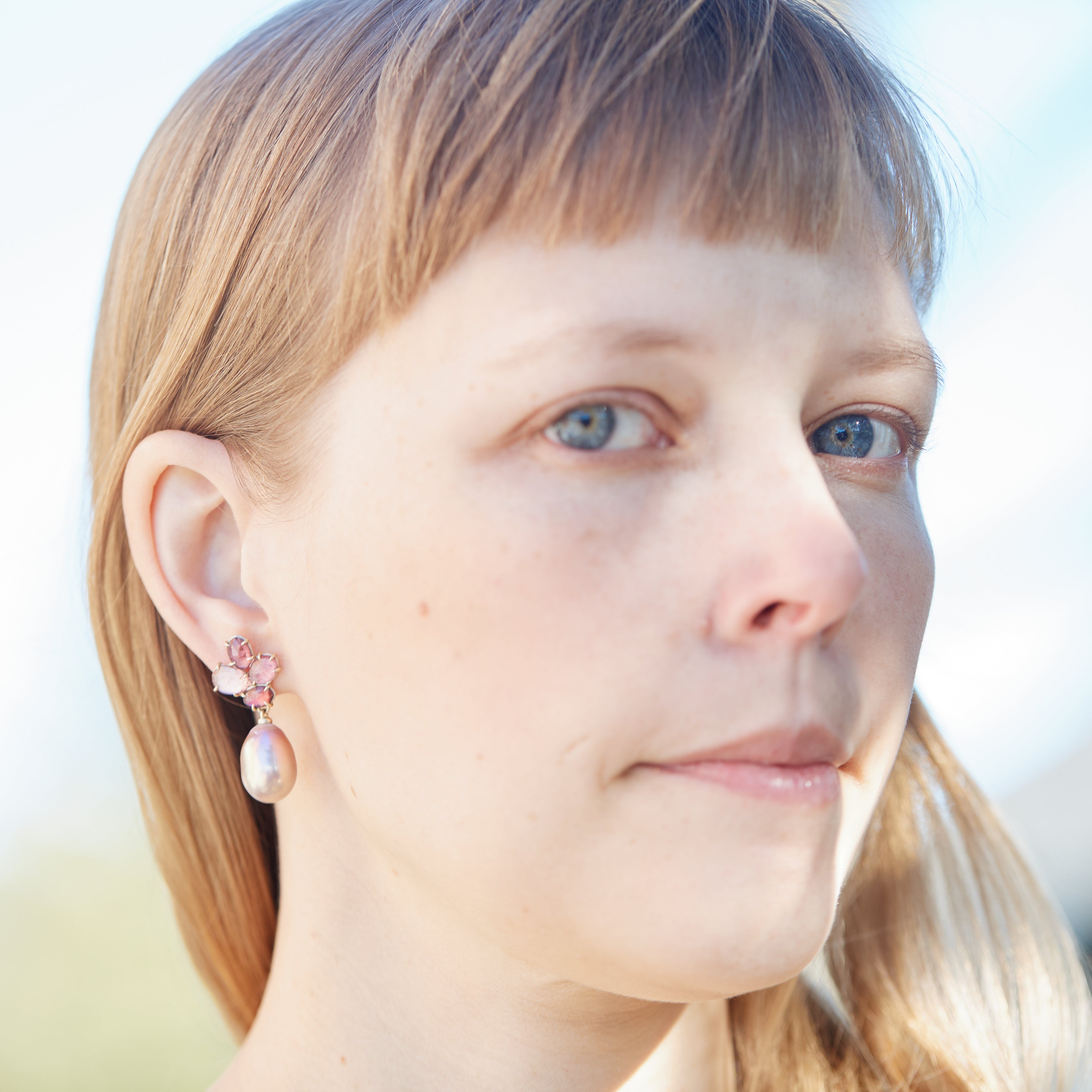 Pearl and tourmaline vanity earrings by Hannah Blount