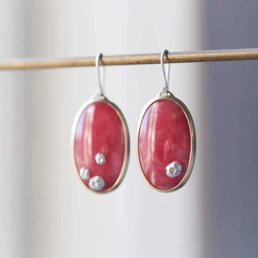 Red rhodonite earrings with barnacles by Hannah Blount