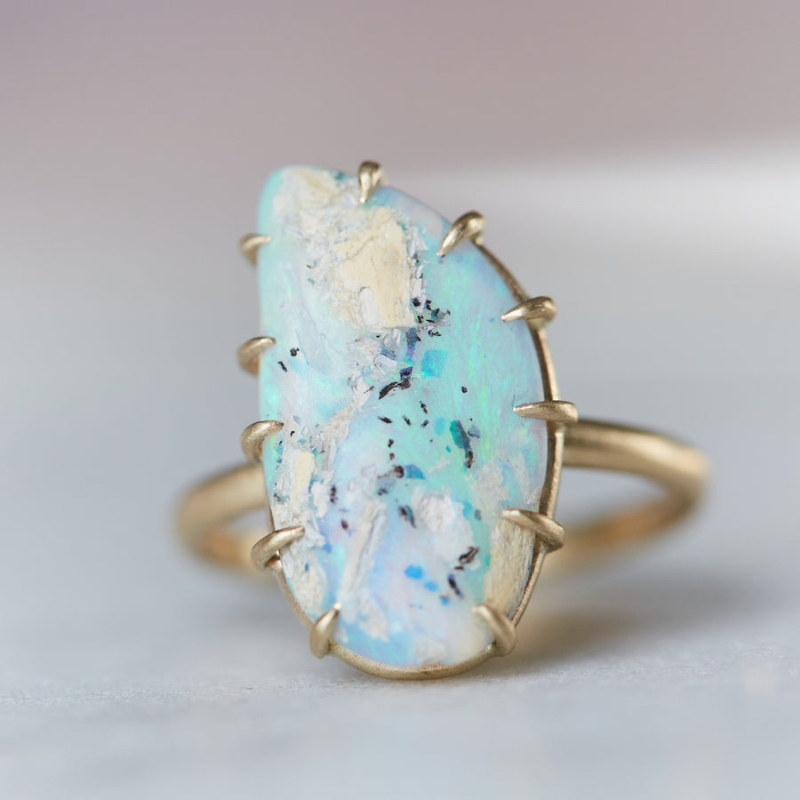 Raw opal vanity gold ring by Hannah Blount