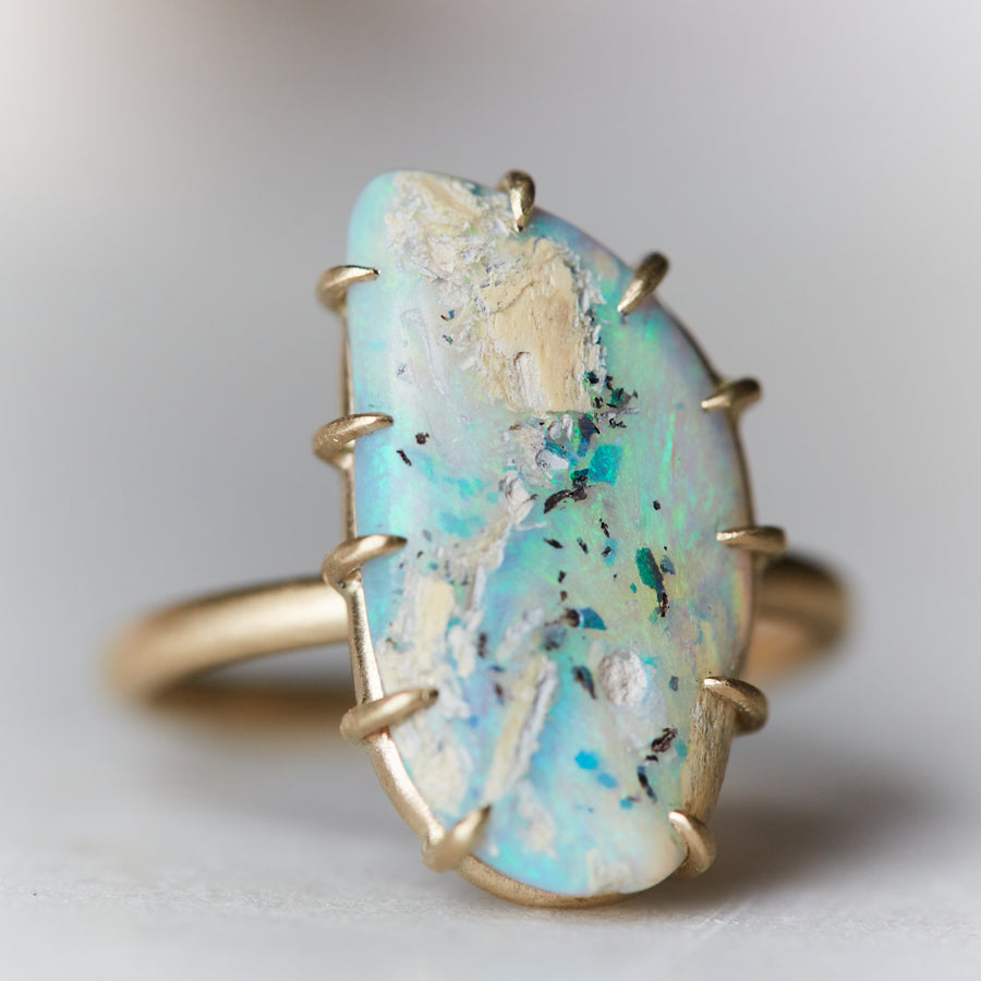 Raw opal vanity gold ring by Hannah Blount