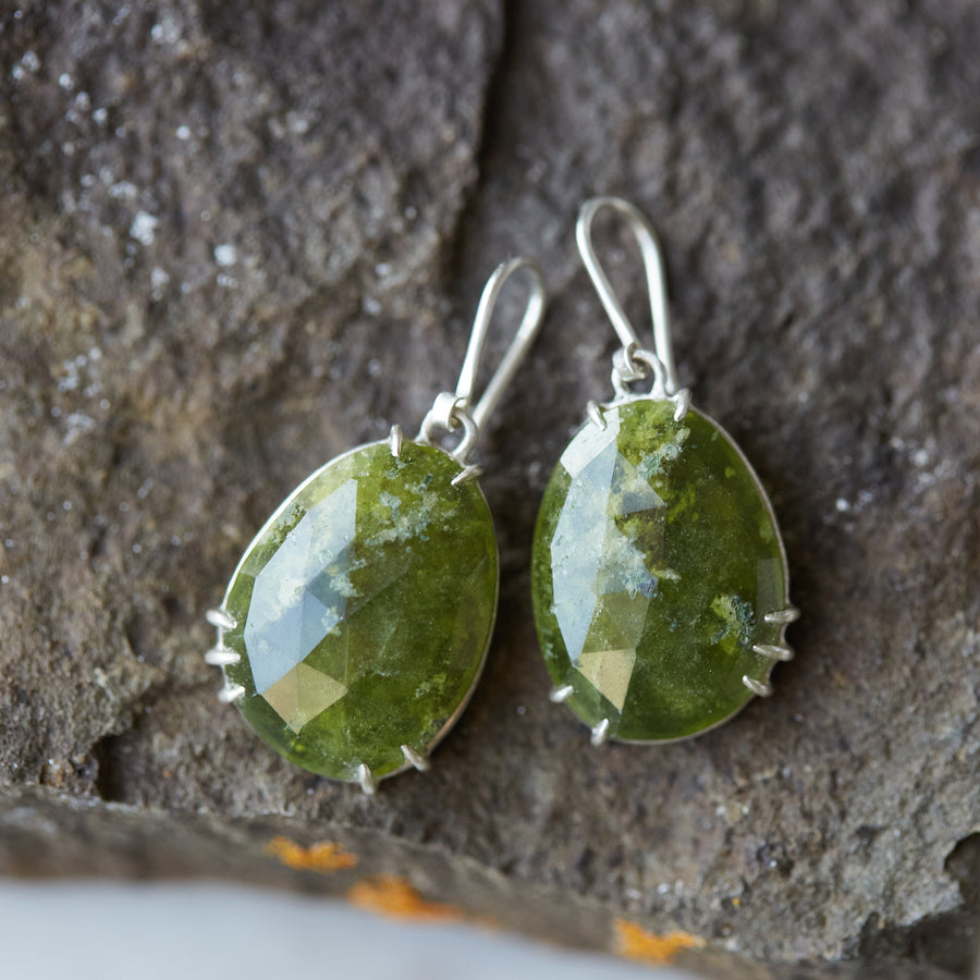 Green vanity earrings by Hannah Blount