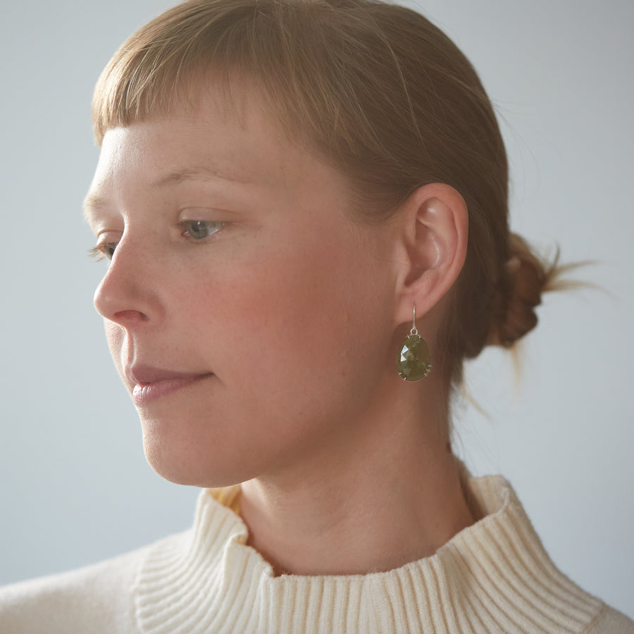 Green vanity earrings by Hannah Blount