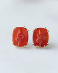 Carved serpentine on carnelian vanity earrings by Hannah Blount