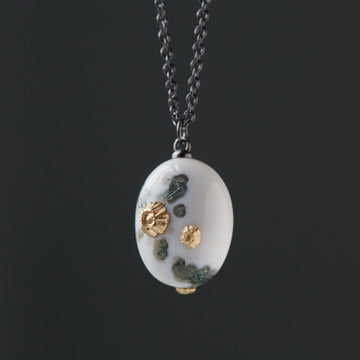Indian opal Ruthie B. necklace with gold barnacles by Hannah Blount