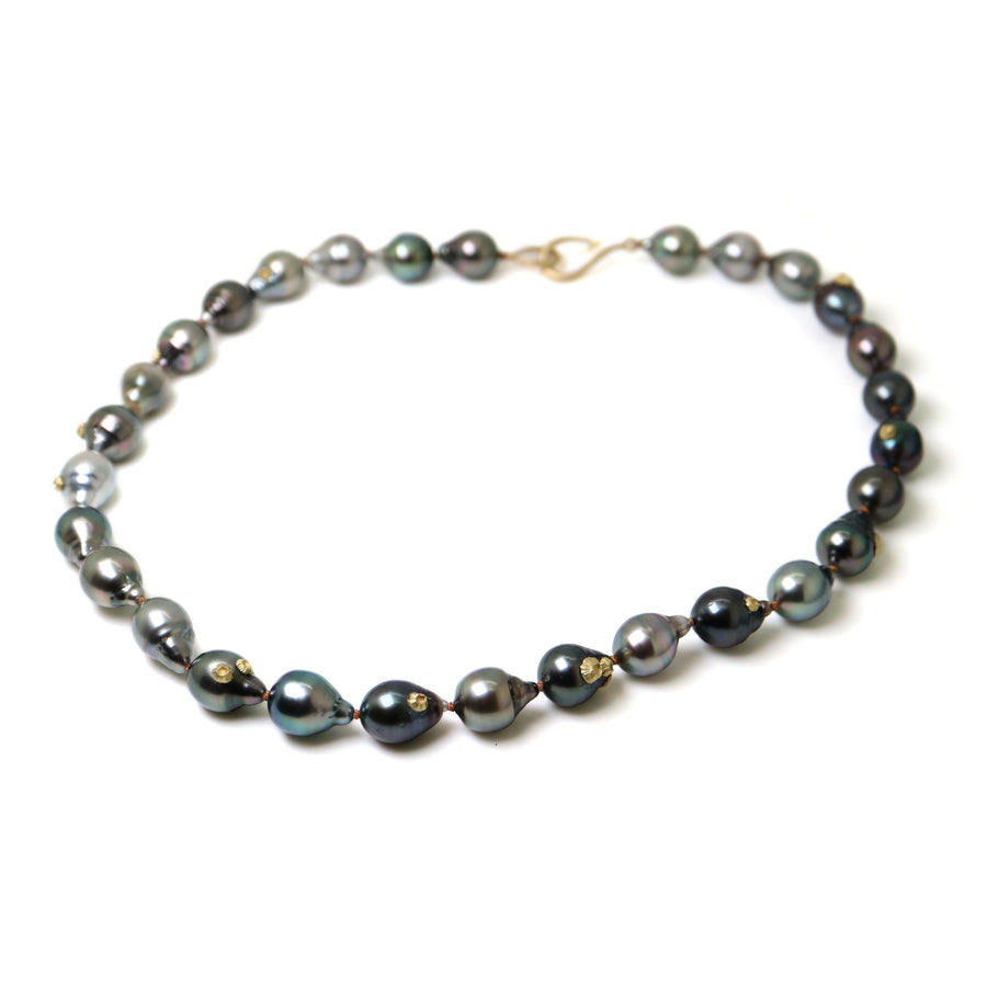 Tahitian pearl necklace with gold barnacles by Hannah Blount