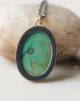 17.83ct hand-scribed Kingman turquoise Scrimshaw octopus necklace by Hannah Blount