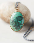 17.83ct hand-scribed Kingman turquoise Scrimshaw octopus necklace by Hannah Blount