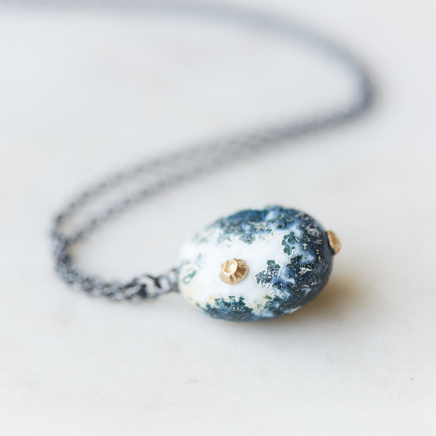 Opal necklace with gold barnacles by Hannah Blount