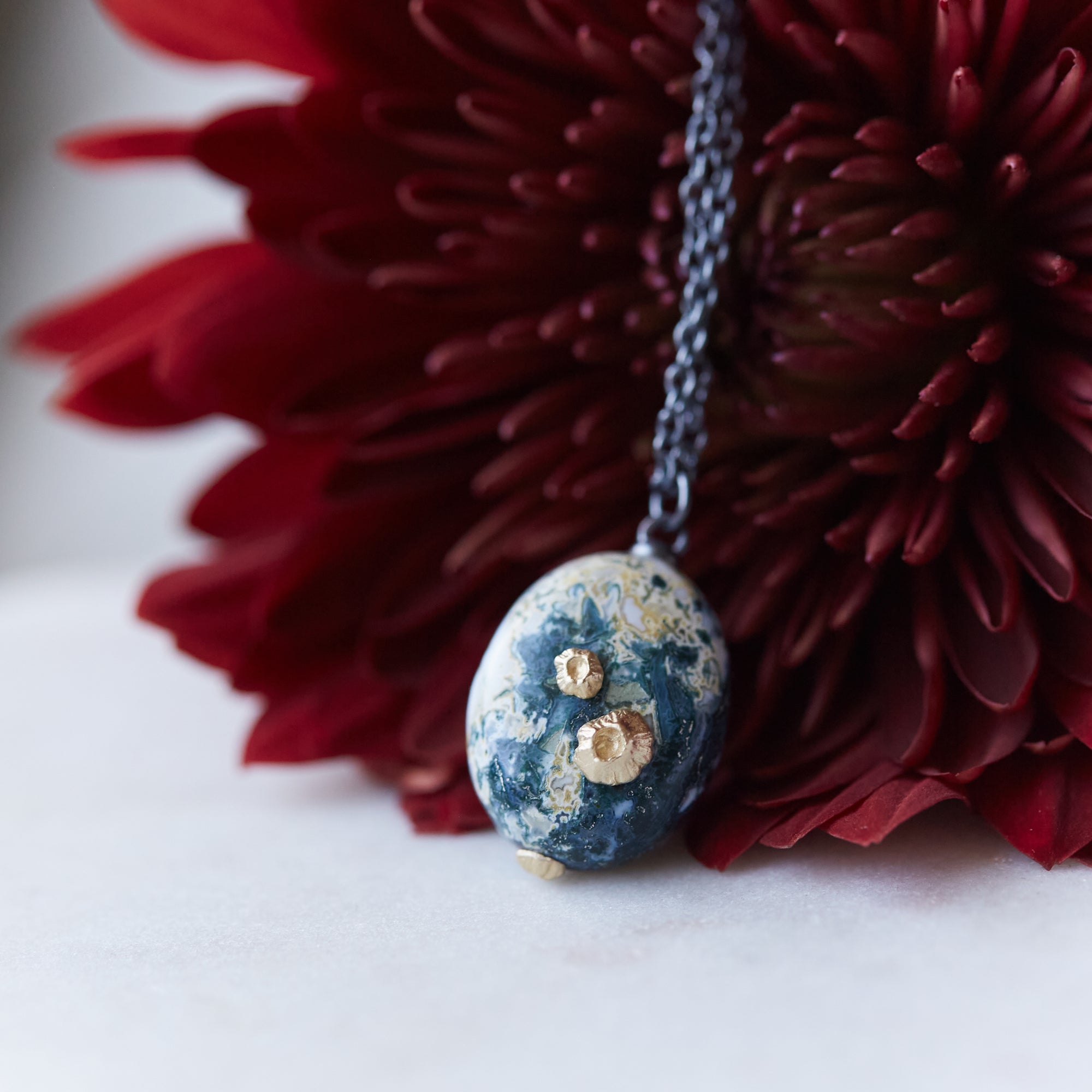 Opal necklace with gold barnacles by Hannah Blount