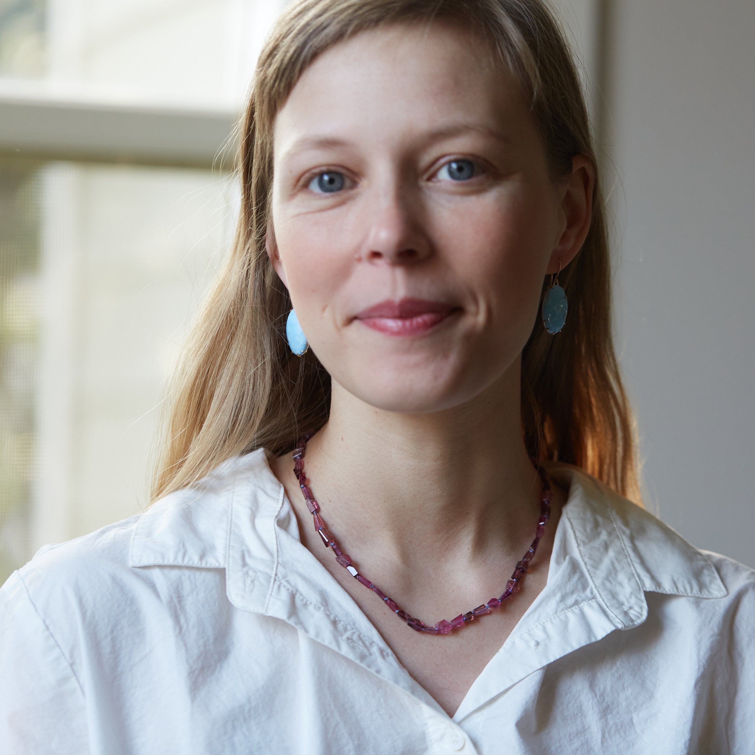 Turquoise vanity earrings gold by Hannah Blount