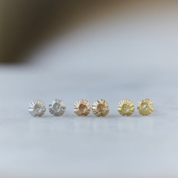 Barnacle studs in silver, 14k gold, and 18k gold by Hannah Blount