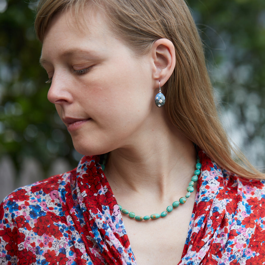 Green turquoise necklace by Hannah Blount- on person