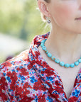 Kingman turquoise Ruthie B. necklace with red silk and gold clasp by Hannah Blount