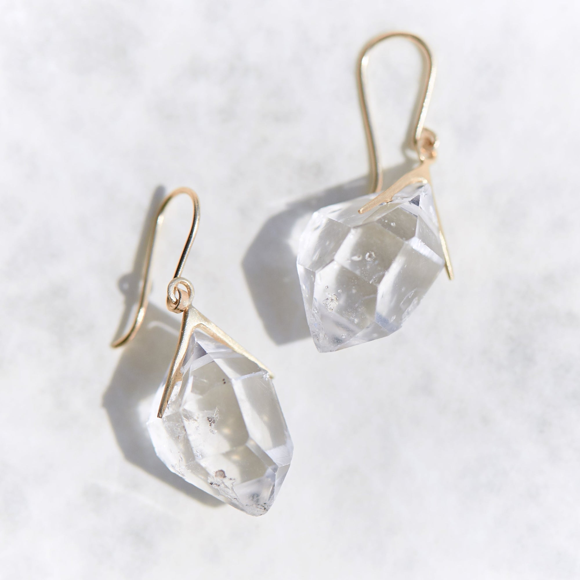 gold herkimer quartz earrings in large by hannah blount