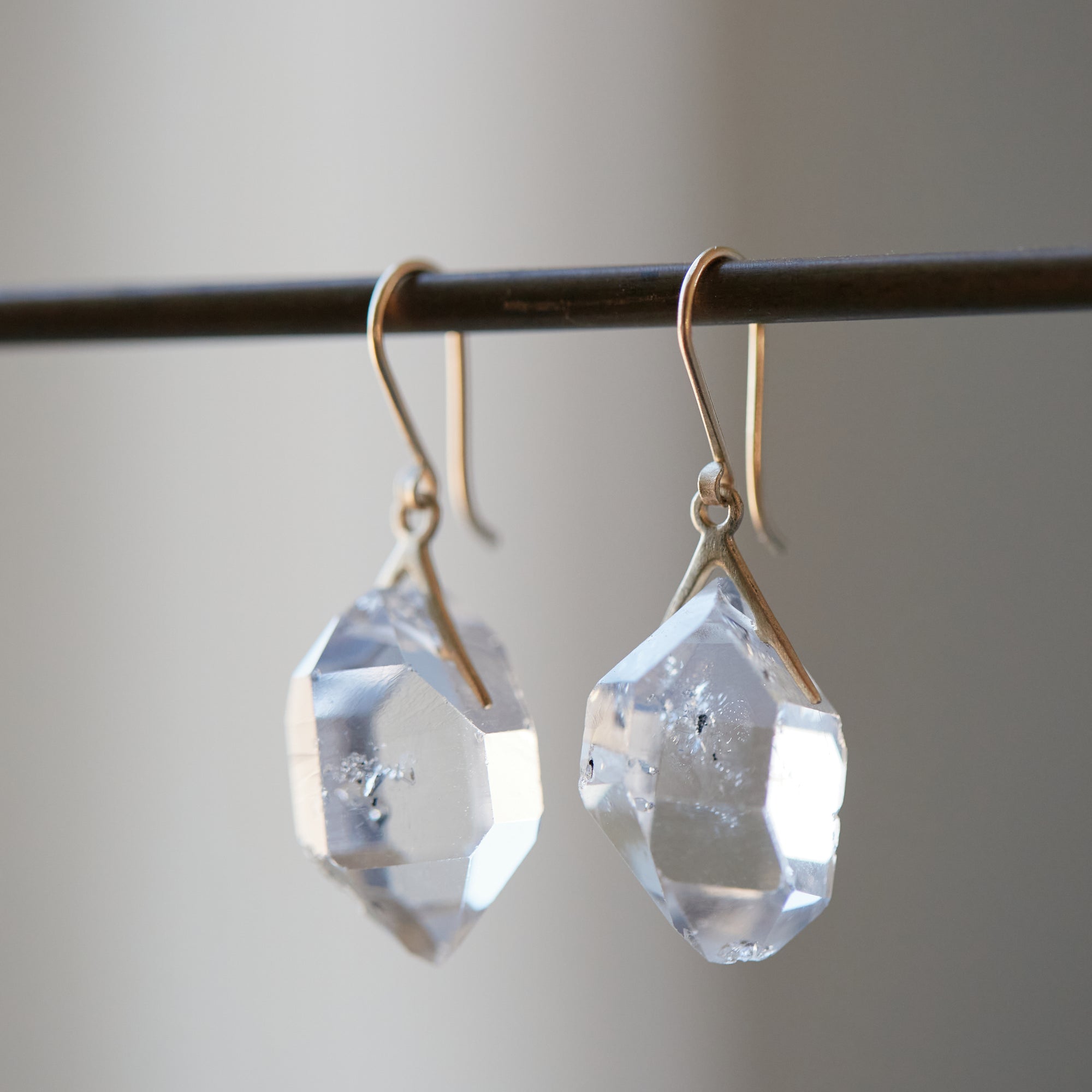 gold herkimer quartz earrings in large by hannah blount
