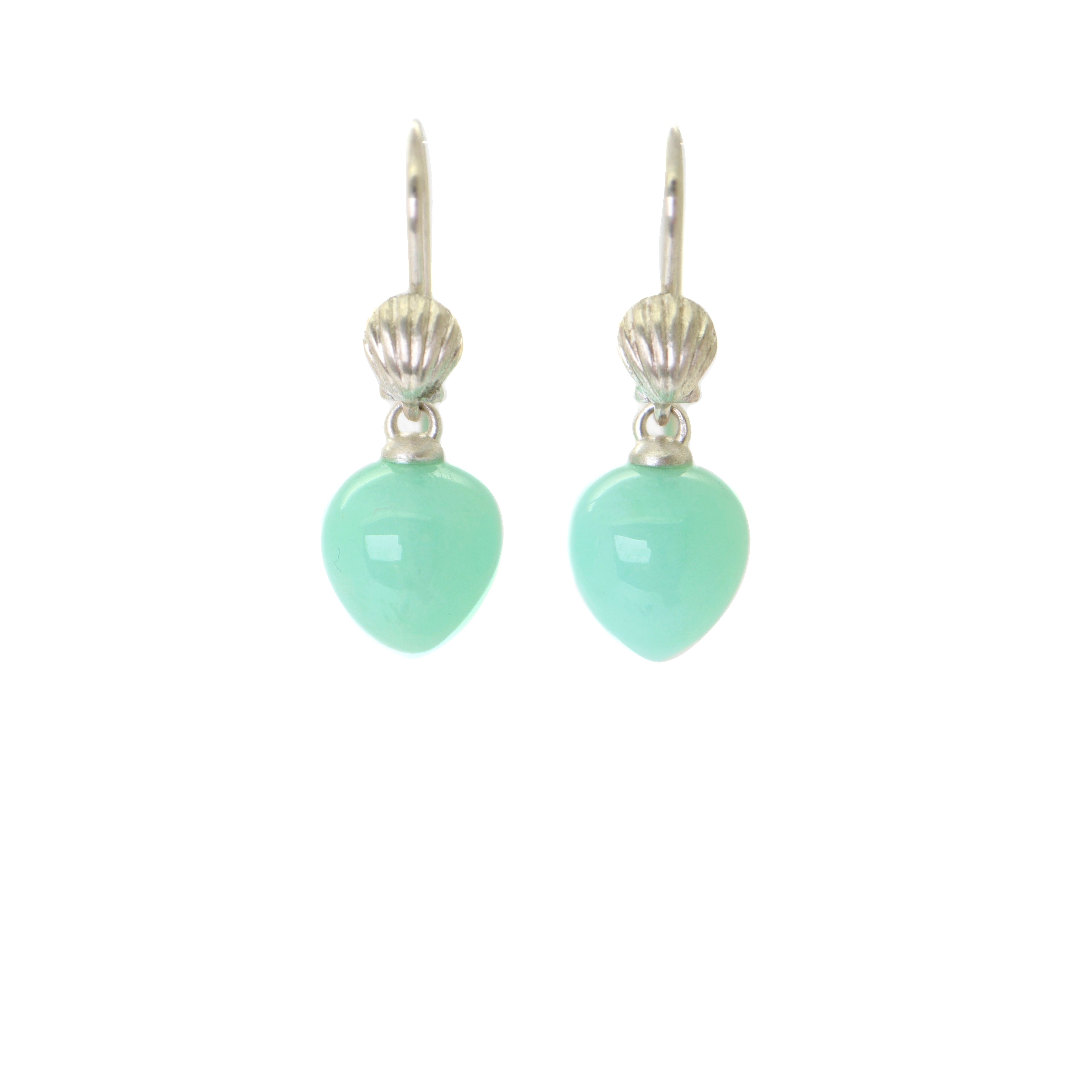 Shell drop earring with mint green chrysoprase stone