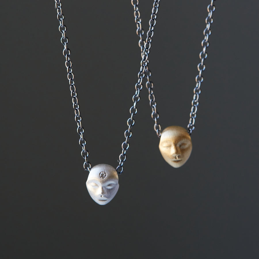 Little cameo silver necklace with diamond and gold cameo necklace by Hannah Blount