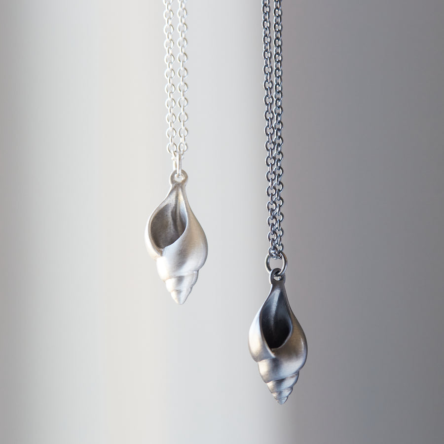 Little tulip shell silver necklace by Hannah Blount