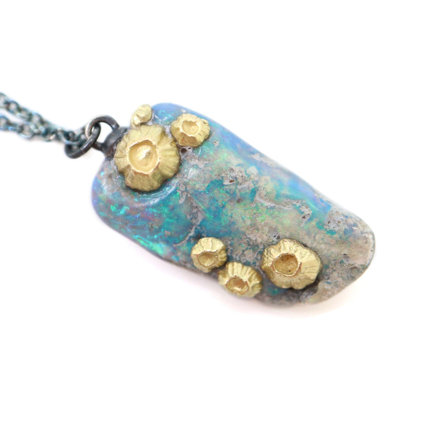 Raw fossilized wood opal necklace by Hannah Blount