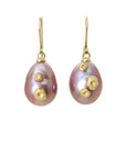 pink freshwater baroque pearl drop earrings with 18k gold barnacles by hannah blount jewelry
