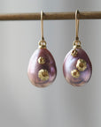pink freshwater baroque pearl drop earrings with 18k gold barnacles by hannah blount jewelry