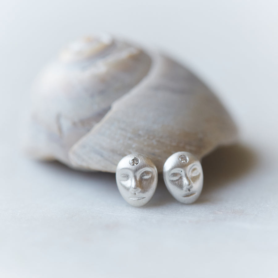 Silver cameo studs with diamonds by Hannah Blount