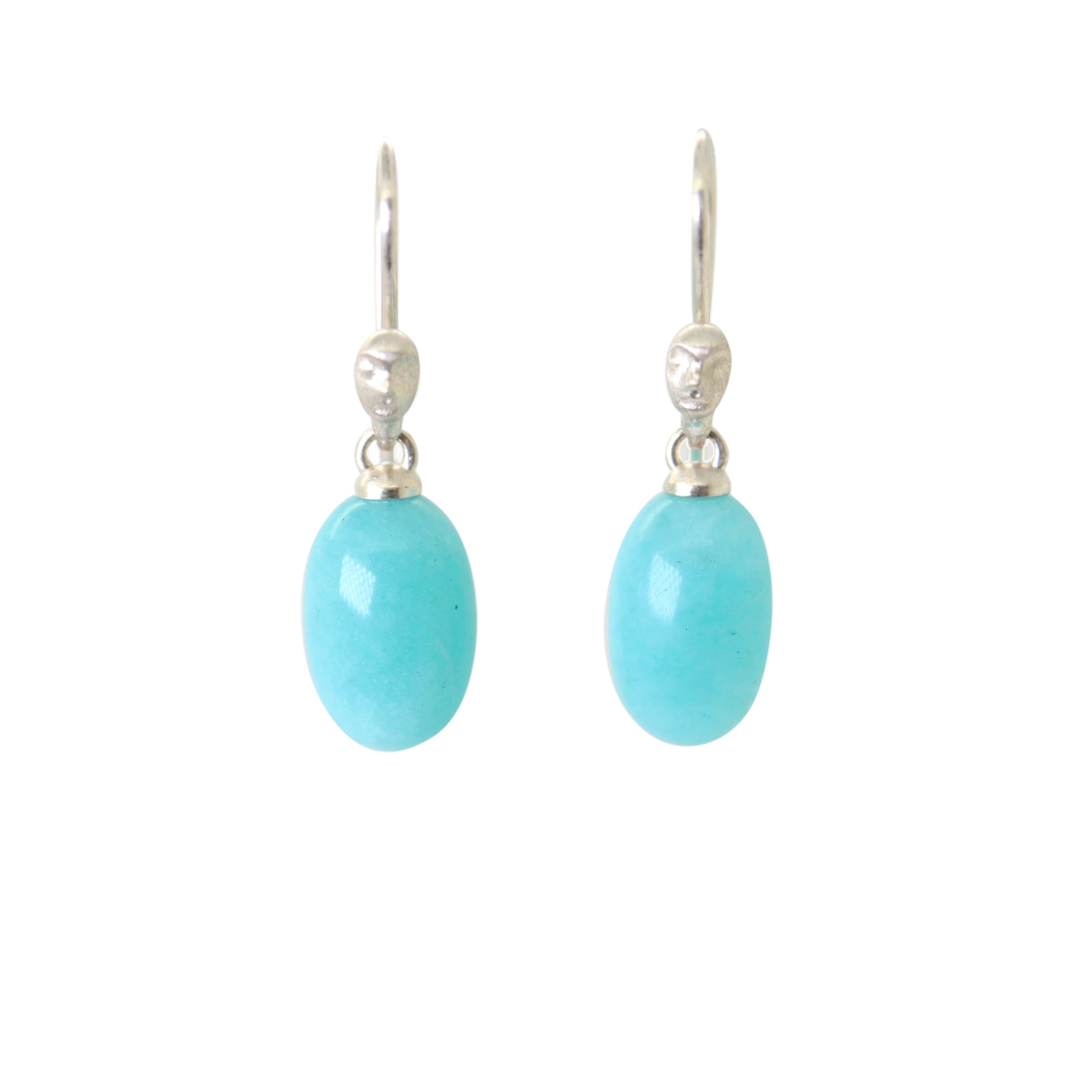 Amazonite silver cameo figurehead earrings by Hannah Blount
