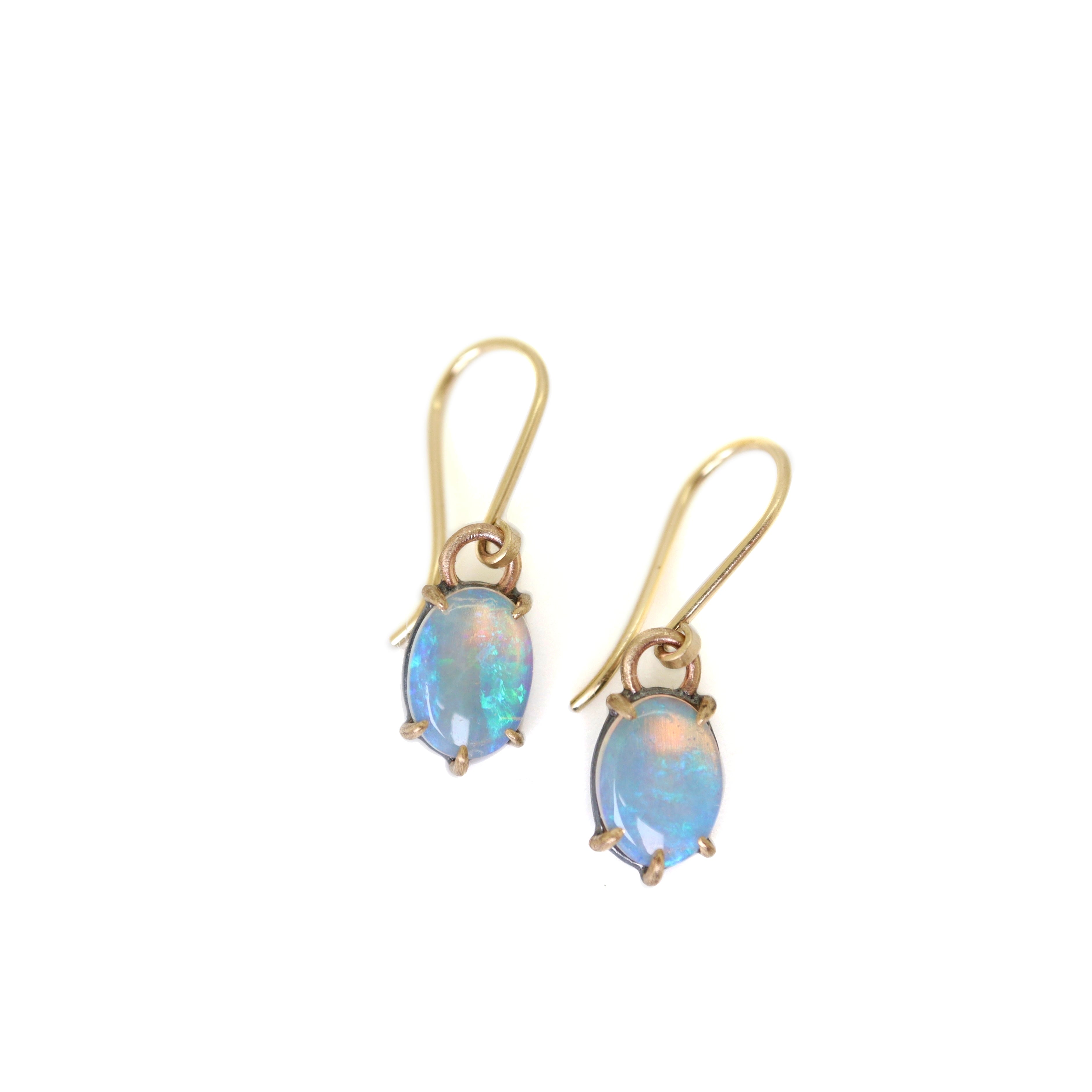 Coober Pedy opal dangle earrings in gold by Hannah Blount