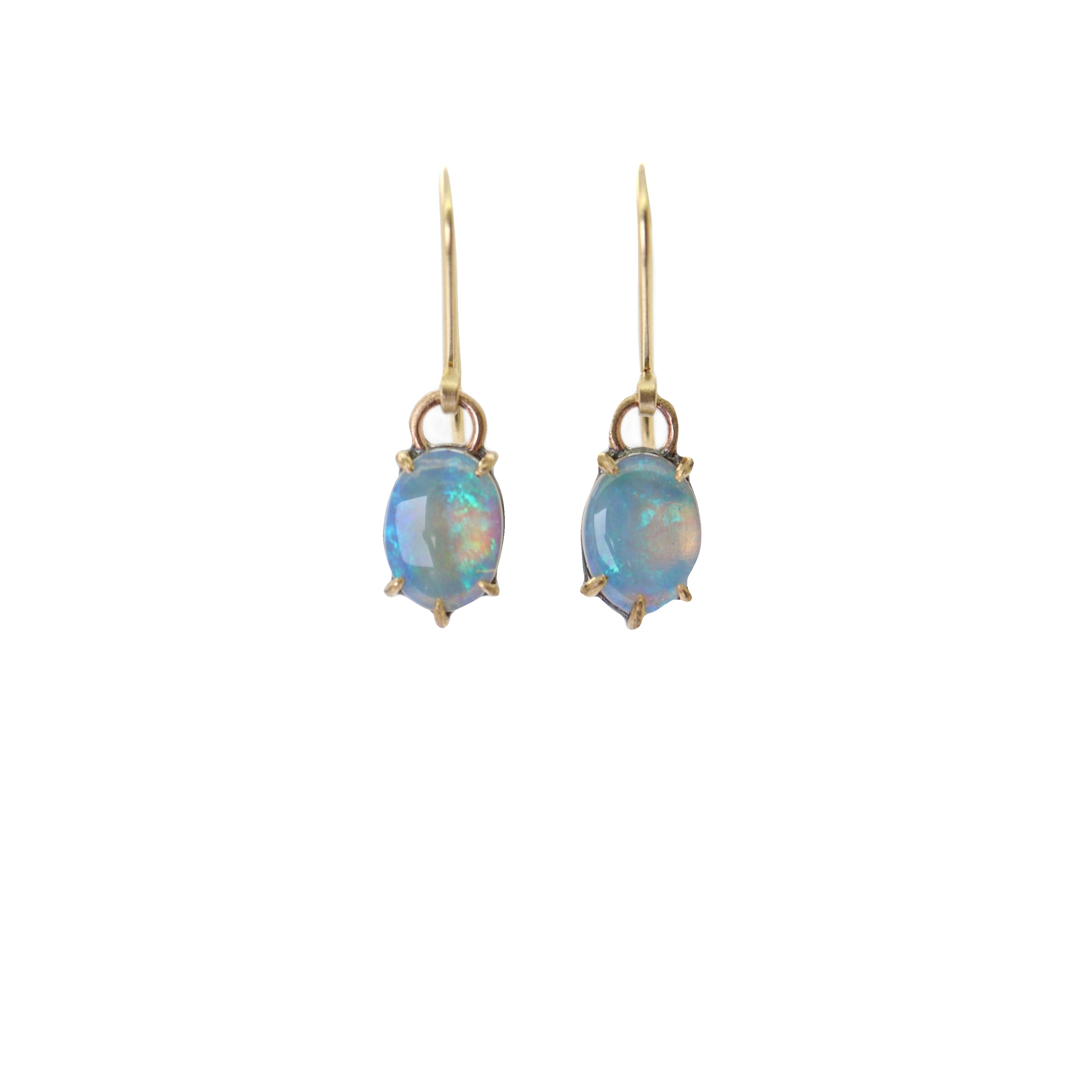 Coober Pedy opal dangle earrings in gold by Hannah Blount