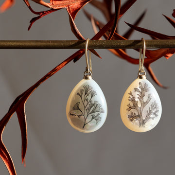 Sea Lace Mother of Pearl Scrimshaw Earrings