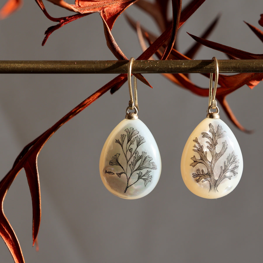 Sea Lace Mother of Pearl Scrimshaw Earrings