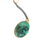17.83ct hand-scribed Kingman turquoise Scrimshaw octopus necklace by Hannah Blount