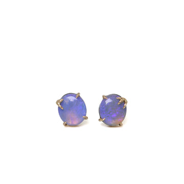 purple opal studs set in branchy gold prongs