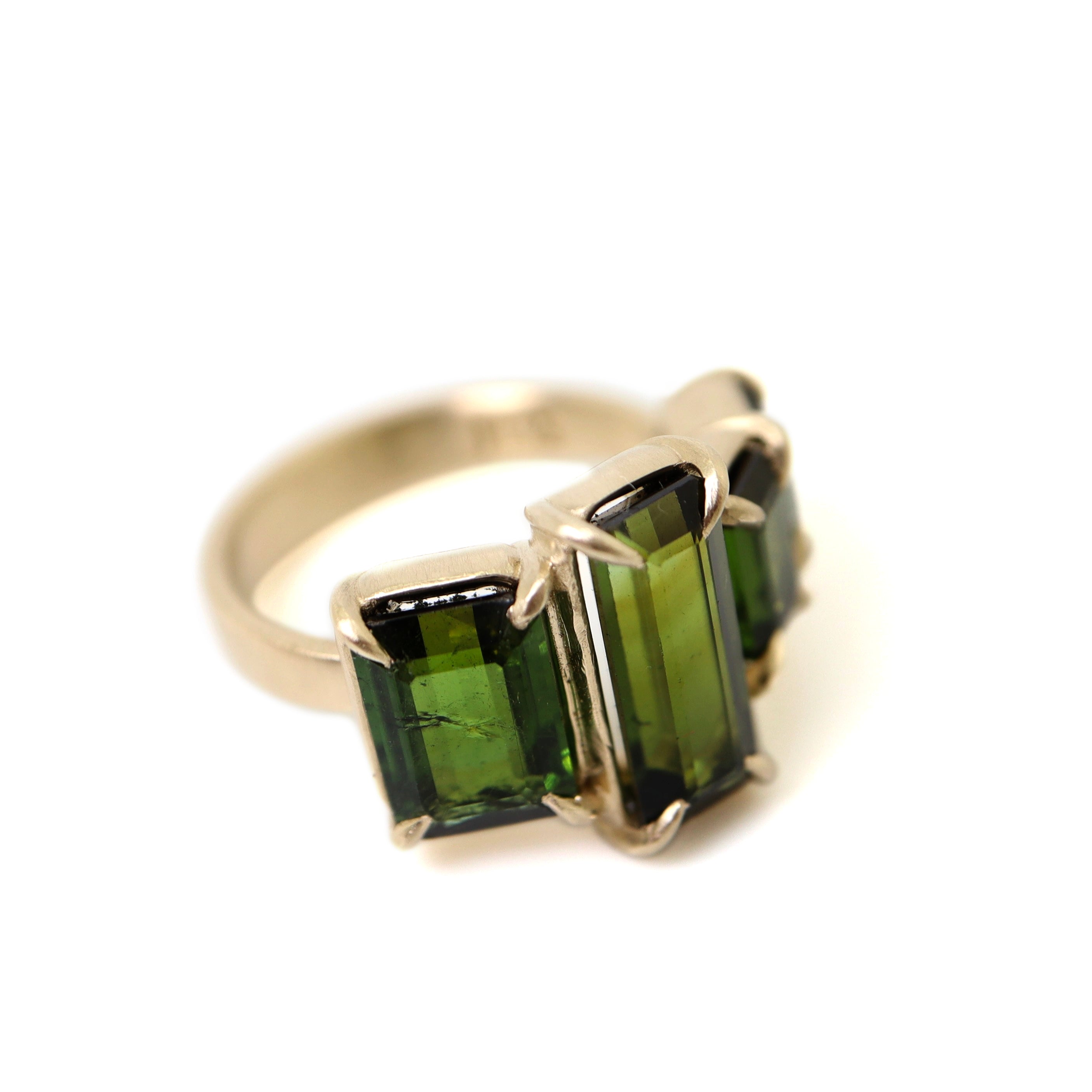 four stone green tourmaline and gold ring