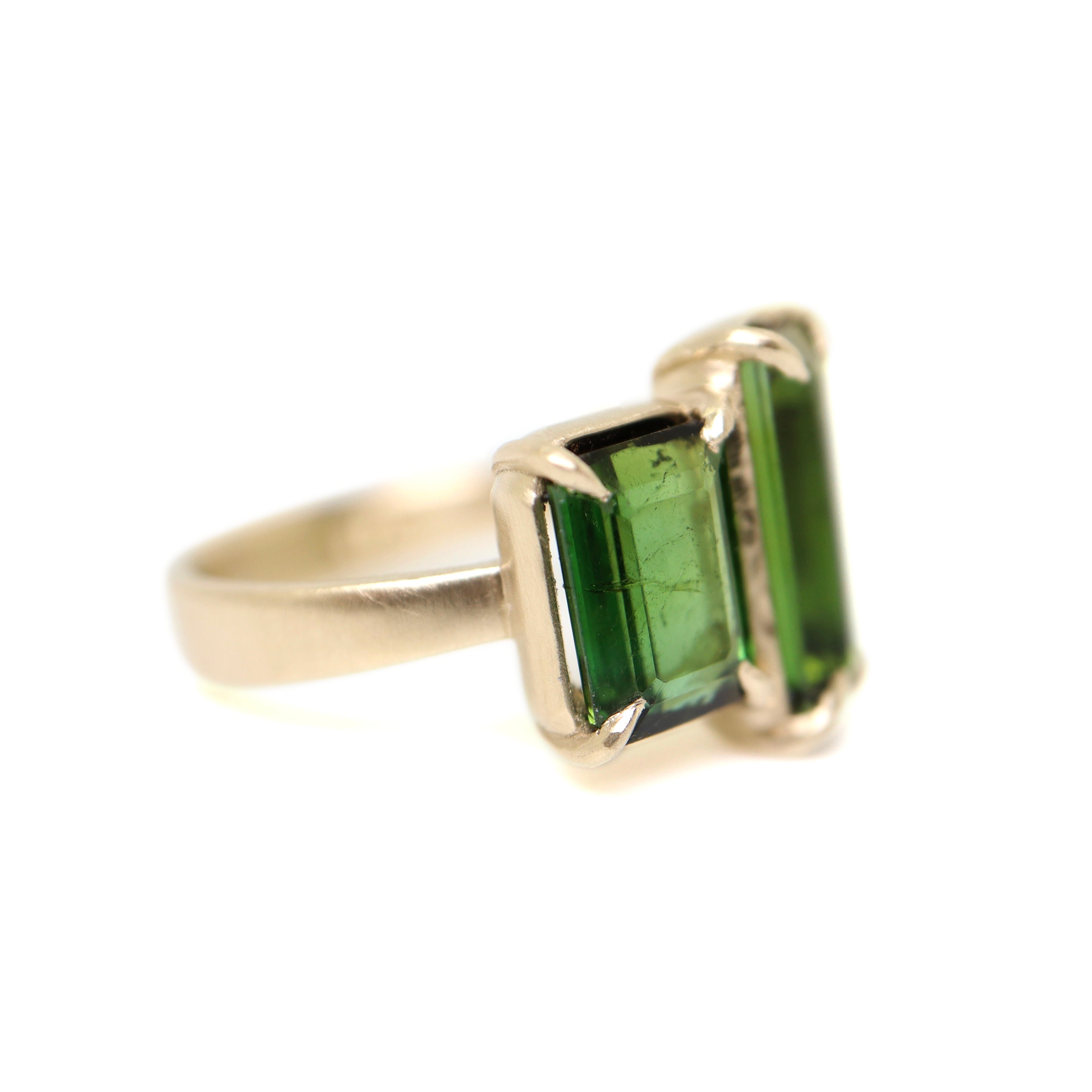 four stone green tourmaline and gold ring
