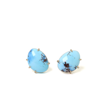 earring studs with pale blue kazakhstan turquoise set in gold prongs