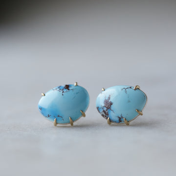 earring studs with pale blue kazakhstan turquoise set in gold prongs