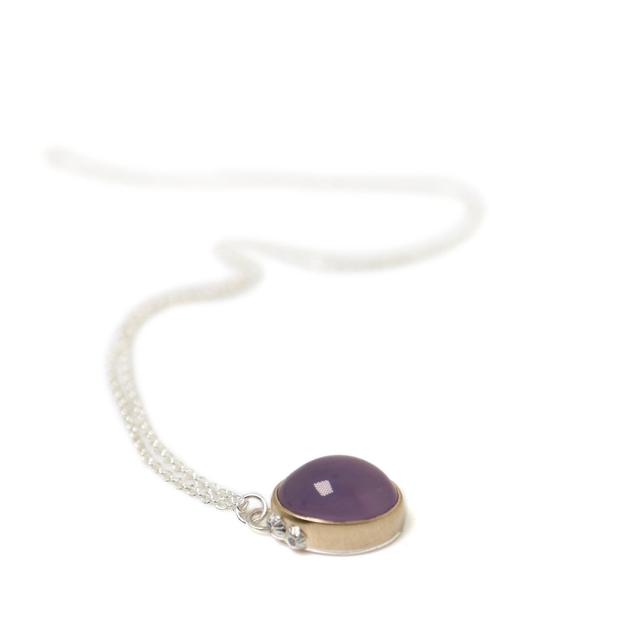 Purple chalcedony nautical gold and silver necklace with barnacles and diamonds