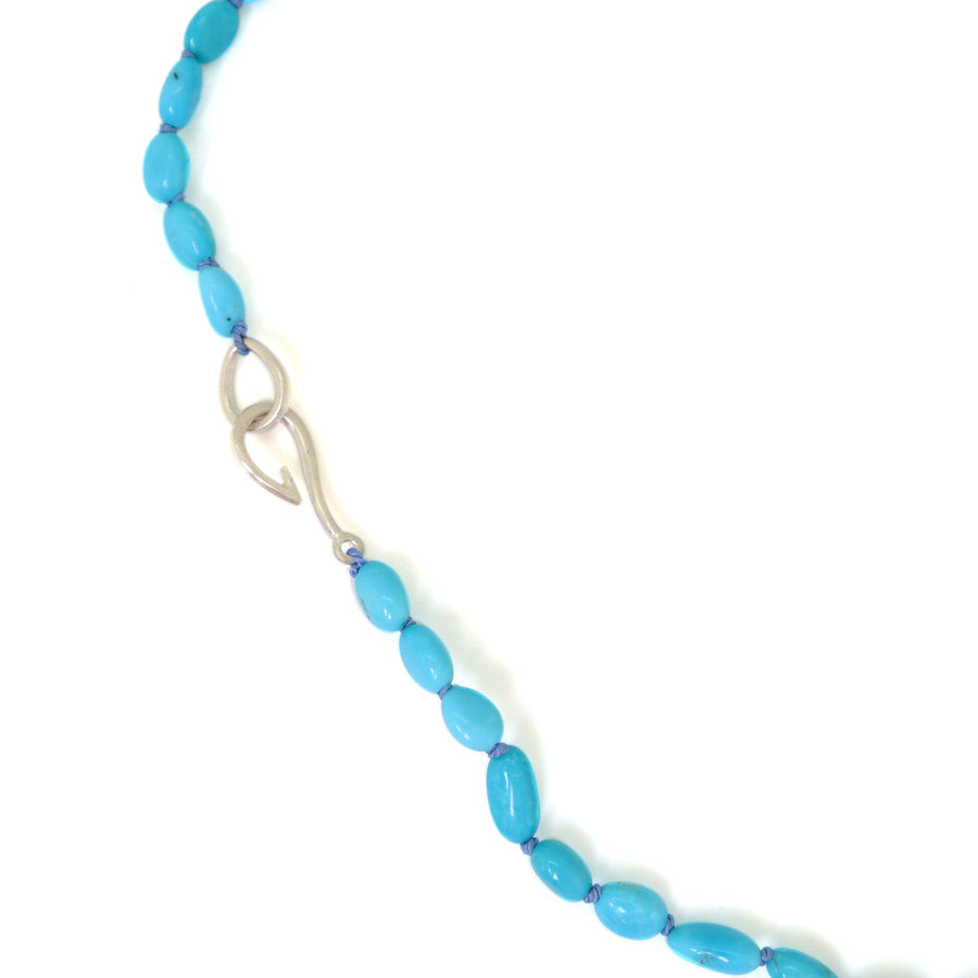Kingman turquoise necklace with lavender-hued silk and silver clasp by Hannah Blount