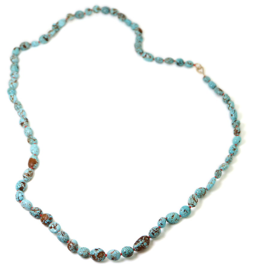 Kingman turquoise necklace red silk by Hannah Blount
