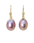 pink freshwater baroque pearl drop earrings with gold lady cameo face ear wires by hannah blount jewelry