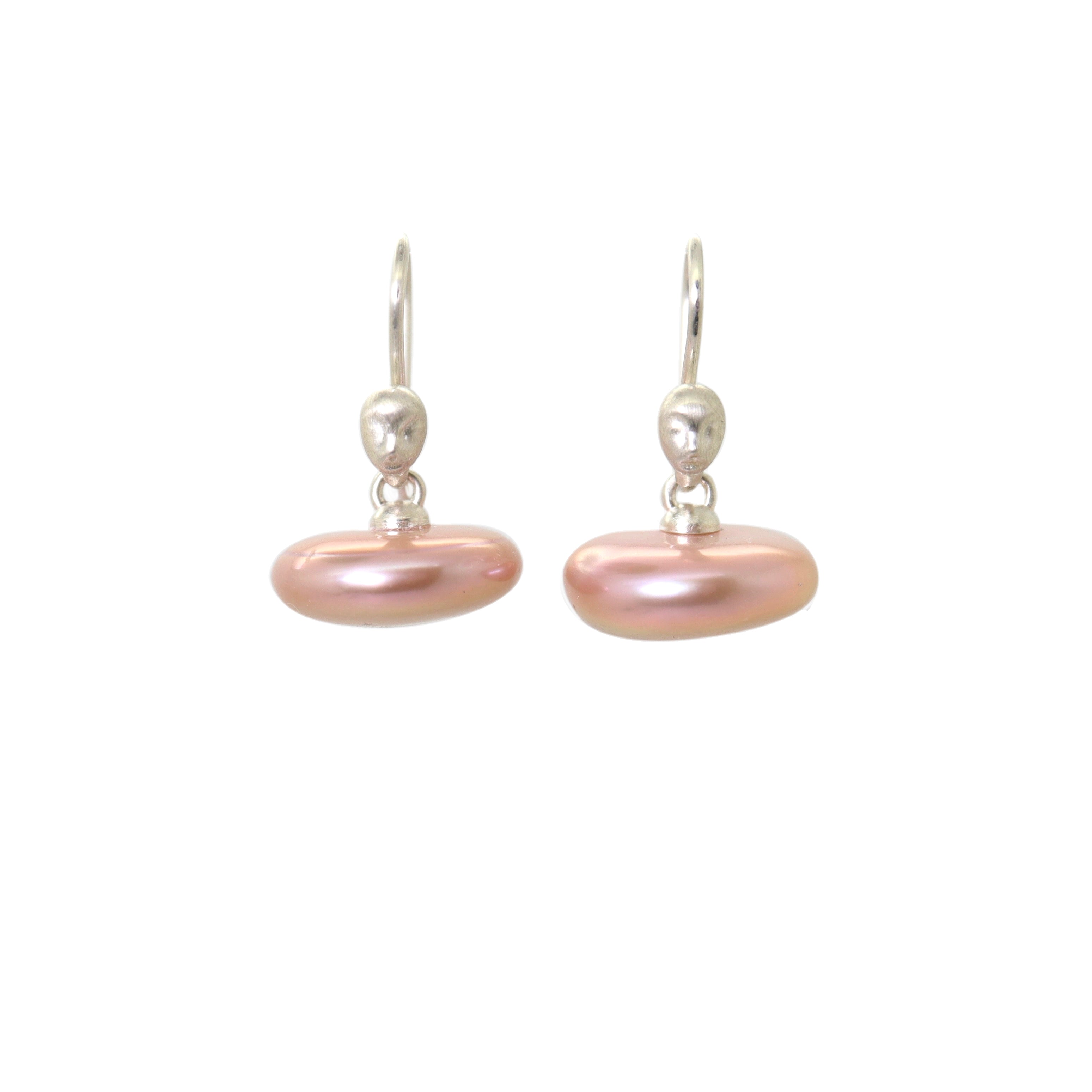 Pink pearl silver cameo figurehead earrings by Hannah Blount