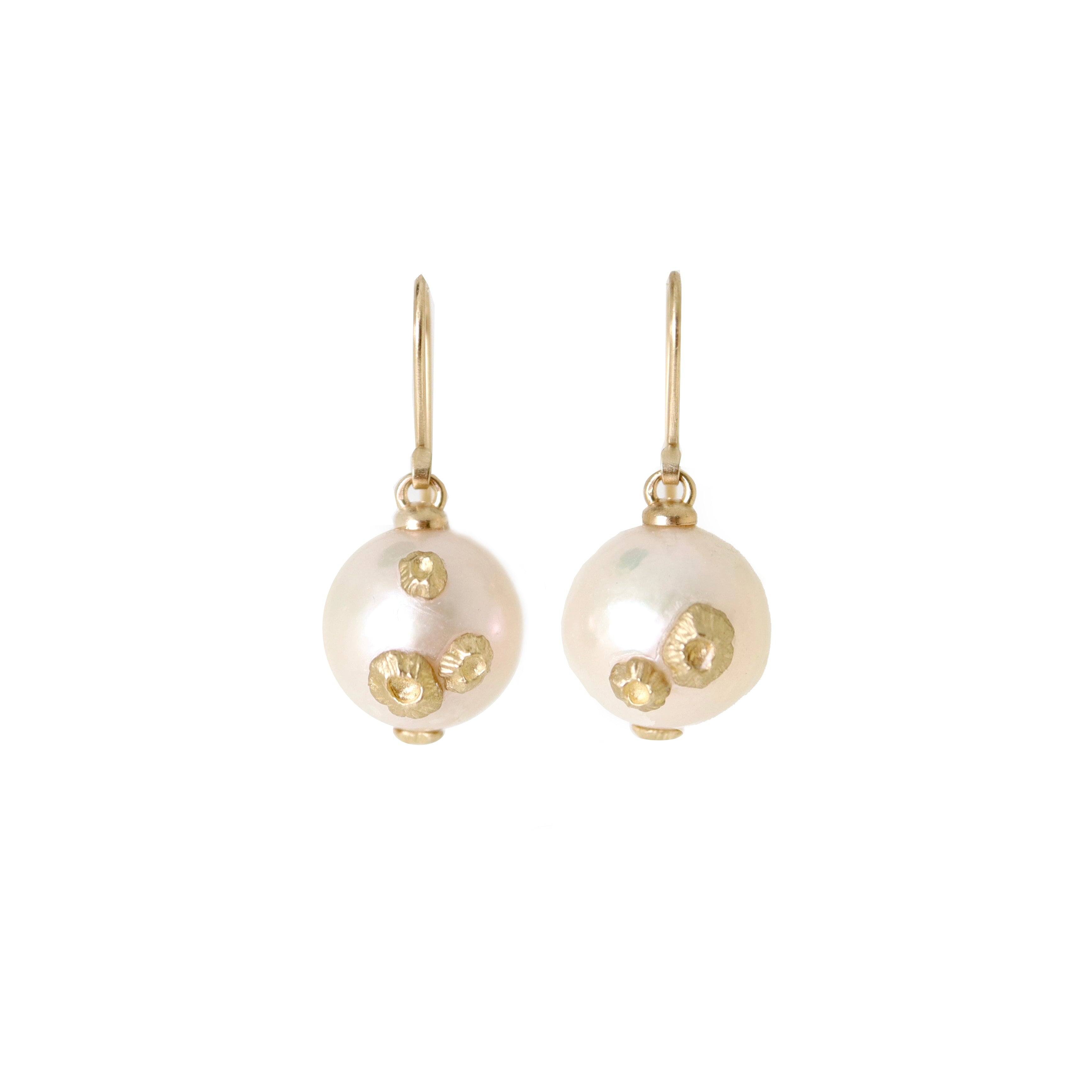 Sea Peach Pearl Ruthie B. Earrings with Barnacles