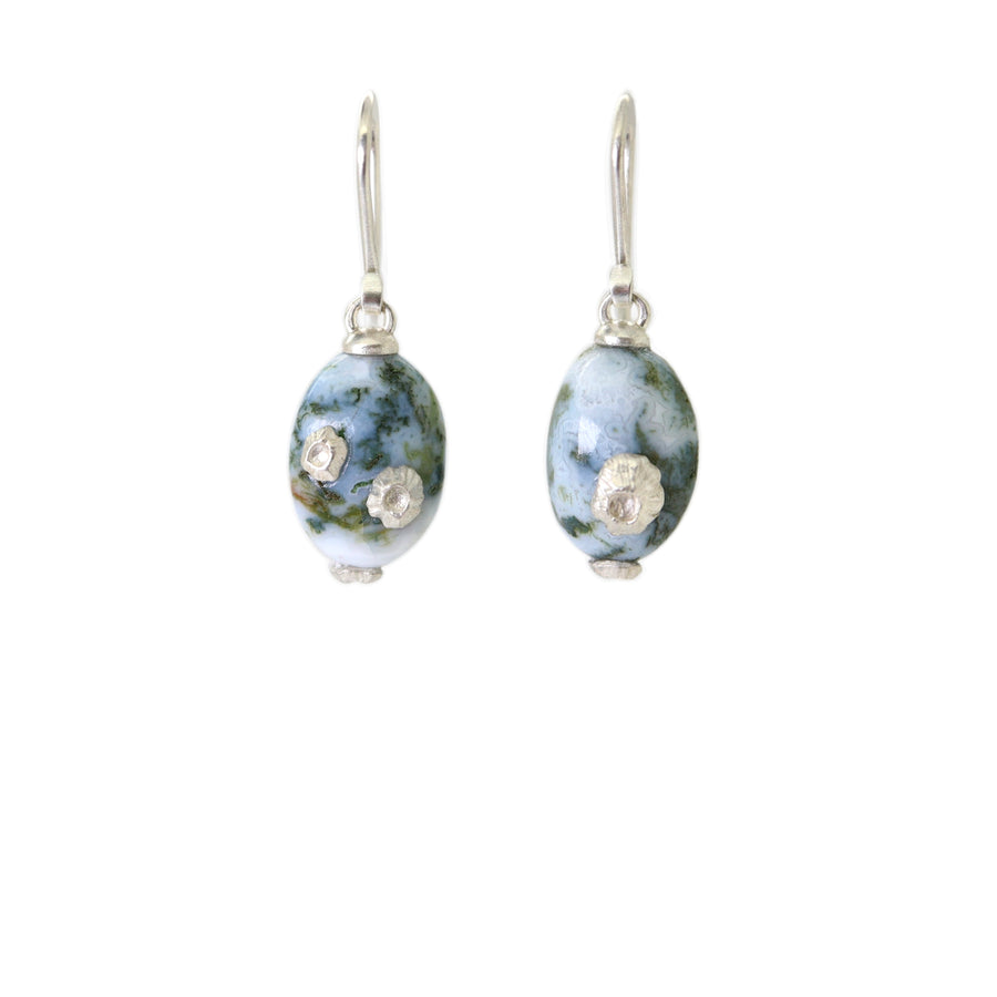 Indian opal Ruthie B. earrings with silver barnacles by Hannah Blount
