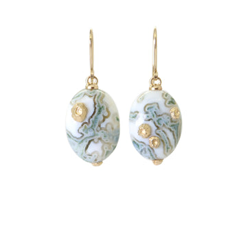 Indian opal Ruthie B. earrings with gold wires by Hannah Blount