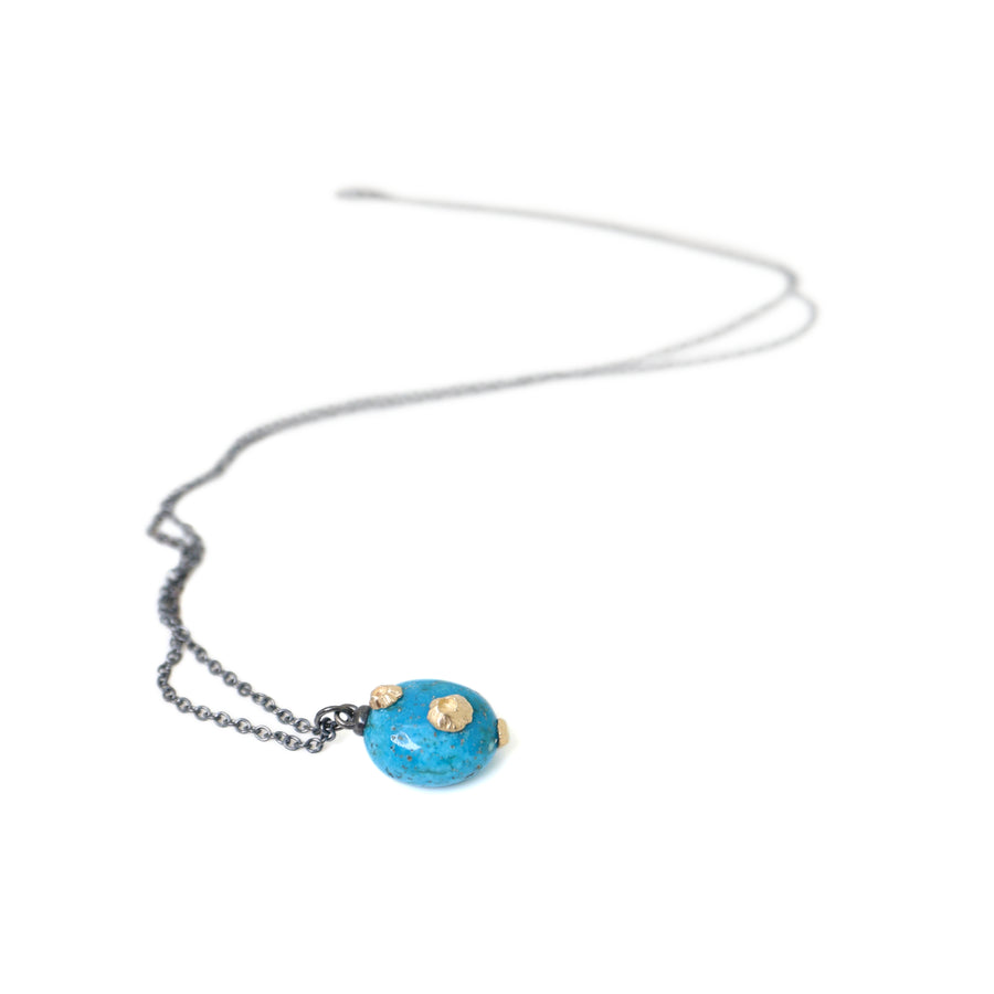 Kingman turquoise Ruthie B. necklace with gold barnacles by Hannah Blount